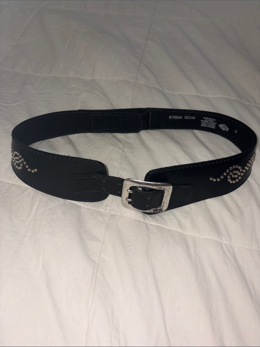 Harley Davidson Vintage 2000 Genuine Leather Logo Embroidered Contour Belt